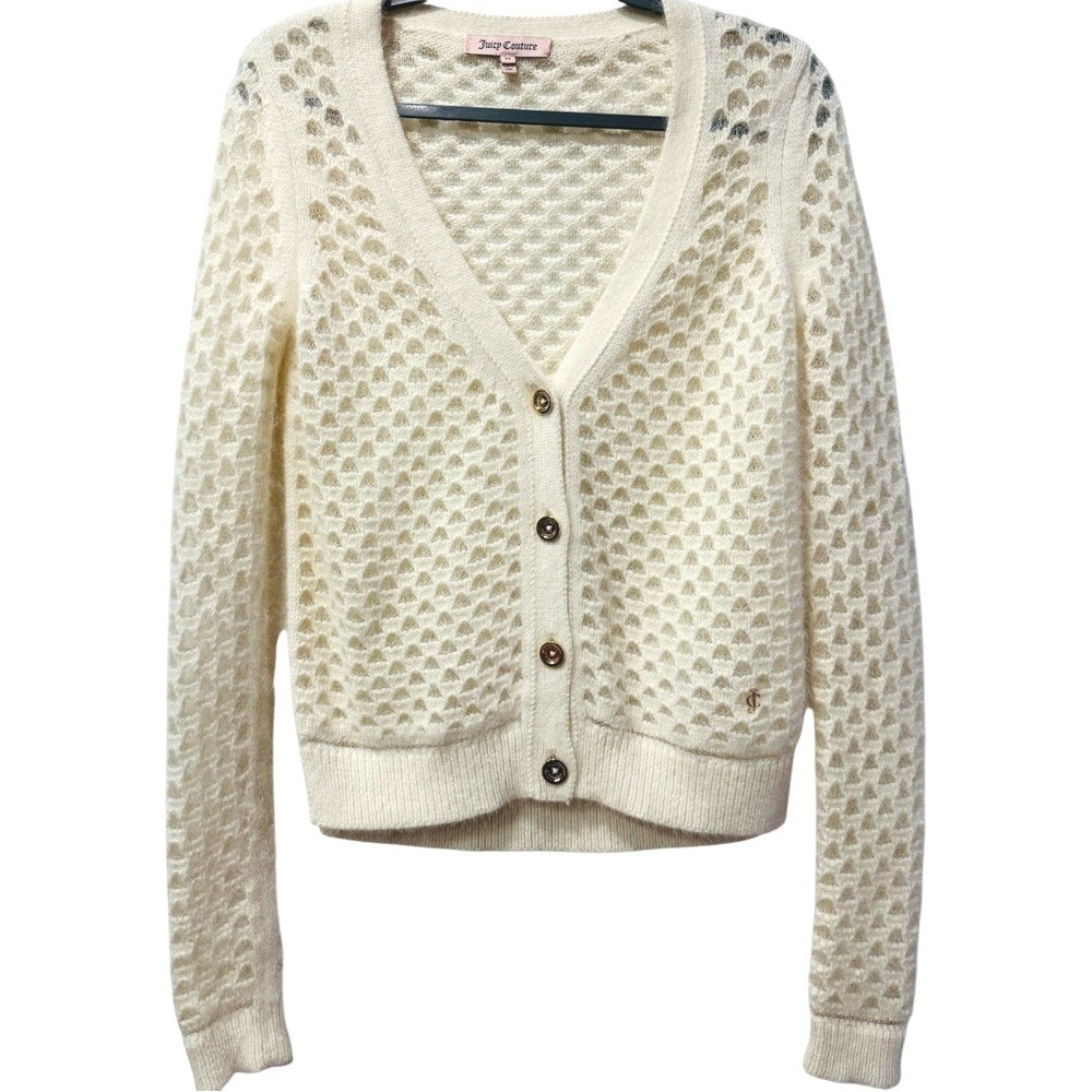 Juicy Couture Archive Rabbit Hair Textured Knit Cardigan Cream XS Y2K Archive